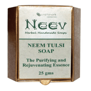 handmade Neev Neem Tulsi soap 25g Ayurvedic herbal soap for antibacterial skin care and cleansing imported from India by Ayurkai