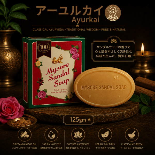 【インド直輸入】マイソール サンダルソープ 75g | 125g｜純粋サンダルウッドオイル GI認定 100年の信頼 インドNo.1 白檀石鹸 | Ayurkai Japan