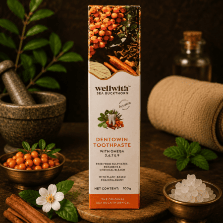 【インド直輸入】wellwith デントウィン 歯磨き粉 100g｜シーバックソーン オメガ3・6・7・9 SLSフリー アーユルヴェーダ | Ayurkai Japan